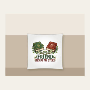 FRIEND BESIDE MY STORY Pillow in white