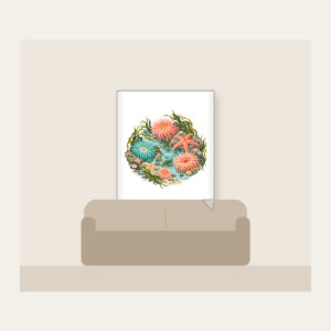 Coral Tidepool Anemones Fleece Blanket in white: Anemones, starfish and sea grass gather in coral, teal and sand over a pale aqua ground.