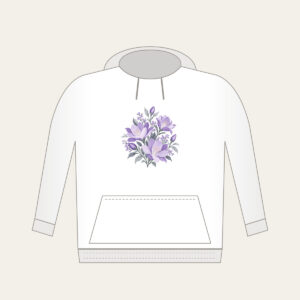 Lilac Night-Blooming Floral Pattern Hoodie in white: A compact floral pattern of night-blooming flowers in lilac and pale grey.
