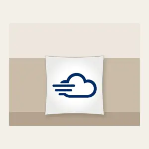 Speed Cloud Pillow in white: A stylised cloud with three speed lines in navy and white.