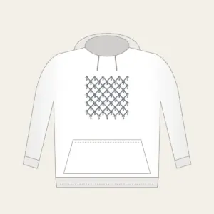 Navy Lattice with Tiny Keys Hoodie in white: A lattice of thin navy lines on cream, with a tiny repeating key motif.