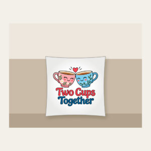 Two Cups Together Pillow in white