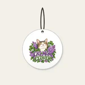 CAT MOM CLOVER Ceramic Ornament in white