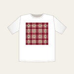 Burgundy Tartan with Leaf Sprigs T-Shirt in white: Burgundy and cream tartan with small leaf sprigs at the intersections.