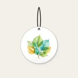 Overlapping Translucent Leaves Ceramic Ornament in white: Translucent leaves overlap in green, aqua and gold.