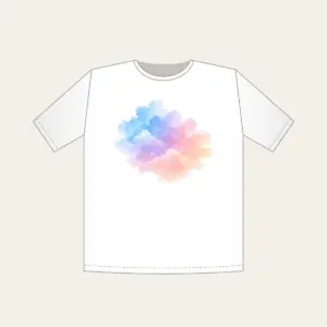 Watercolor Dawn Sky Gradient T-Shirt in white: A watercolor gradient drifts from pale blue to lilac to peach with cloud edges.