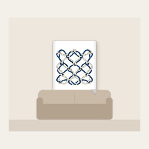 Navy Rope Knot Lines Fleece Blanket in white: Rope knot lines weave across the artwork in navy and cream.