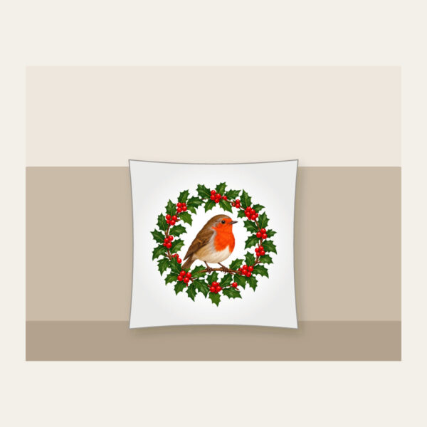 Product image Robin in a Holly Wreath Pillow