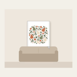 Pear and Pebble Terrazzo Garden Fleece Blanket in white: All-over terrazzo of pears, leaves and pebbles in sage, terracotta and cream.