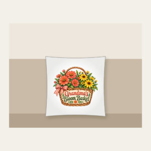 Grandma's Bloom Basket Pillow in white