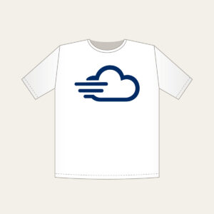 Speed Cloud T-Shirt in white: A stylised cloud with three speed lines in navy and white.