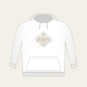 Tiny Blooms and Diamonds in Blush Hoodie in white: Small flowers and diamond shapes repeat in blush, sage and cream.