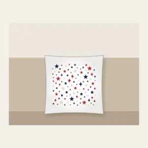 Small Stars and Diamonds Repeat in Navy Pillow in white: A repeat of small stars and diamonds in navy, red and cream.