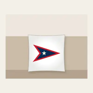 Navy Pennant with Cream Star Pillow in white: A three-point pennant in navy and red with one small cream star.