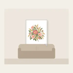 Prairie Roses and Wheat on Cream Fleece Blanket in white: Prairie roses and wheat stalks in rose, gold and sage scatter across a cream ground.