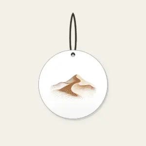 Rolling Dune in Topographic Lines Ceramic Ornament in white: Topographic contour lines shaped into a rolling dune, drawn in warm brown and cream.