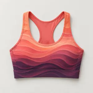 Sunset Ripple Racerback Sports Bra with all-over ripple lines in a sunset gradient from coral to plum