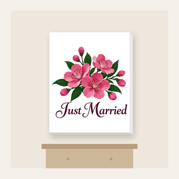 Product image Cherry Blossoms and Just Married Wording Canvas Print