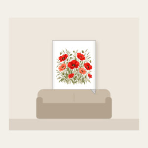 Poppies and Tall Grasses on Cream Fleece Blanket in white: Red and coral poppies stand among tall olive grasses on a cream ground.