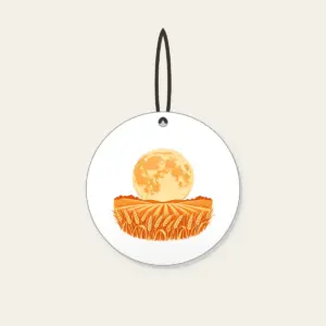 Harvest Moon over Wheat Ceramic Ornament in white: A large orange harvest moon above rows of wheat in orange and cream.