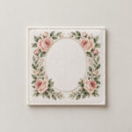 Floral Oval Photo Tie Patch with an oval floral frame of roses and leaves in blush and sage around an empty photo area