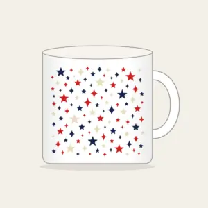 Small Stars and Diamonds Repeat in Navy Mug in white: A repeat of small stars and diamonds in navy, red and cream.