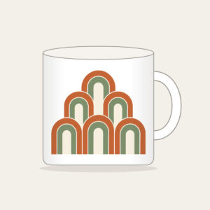 Terracotta Nested Arches Mug in white: A repeat of nested arches in terracotta, sage and cream.