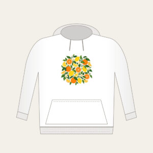 Citrus Slice Sorbet Pattern Hoodie in white: Citrus slices and leaves in orange, lemon and green spread across cream.