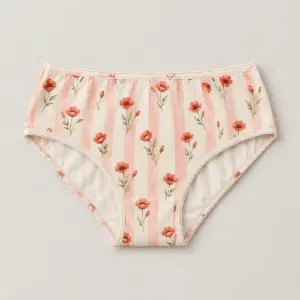 Poppy Stripe Women's Briefs with all-over soft stripes in cream and blush with small poppies
