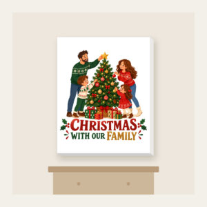Christmas With Our Family Canvas Print in white