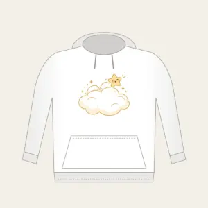 Little Star Hopping on a Cloud Hoodie in white: A little star hops across a cloud in white, cream and gold.