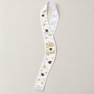 Little Grad Stars Stole with scattered gold stars and tiny graduation caps along both ends with the words "Little Grad" in the centre