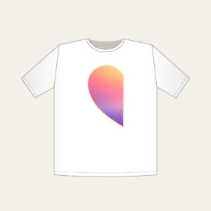 Dawn Gradient Half Heart T-Shirt in white: A left-half heart filled with a dawn gradient of peach, rose and pale violet, edged with a thin cream border.