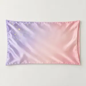 Lilac Dusk Satin Pillowcase with a soft gradient of lilac to blush with tiny gold stars near one corner