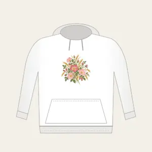 Prairie Roses and Wheat on Cream Hoodie in white: Prairie roses and wheat stalks in rose, gold and sage scatter across a cream ground.