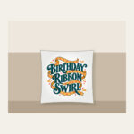 BIRTHDAY RIBBON SWIRL Pillow in white
