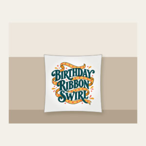 BIRTHDAY RIBBON SWIRL Pillow in white