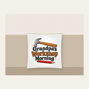 Grandpa's Workshop Morning Pillow in white