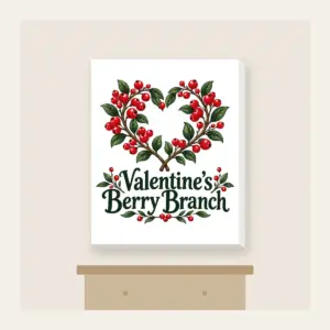 Valentine's Berry Branch Canvas Print in white