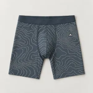 Slate Contour Men's Long Boxer Briefs with all-over topographic contour lines in slate and cream with one small peak mark