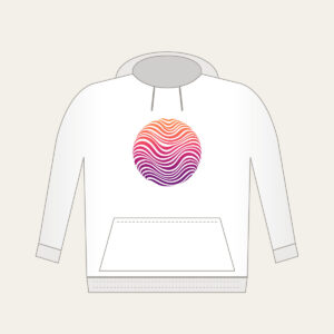 Sunset Ripples from Coral to Plum Hoodie in white: Ripple lines move through a sunset gradient from coral to plum.