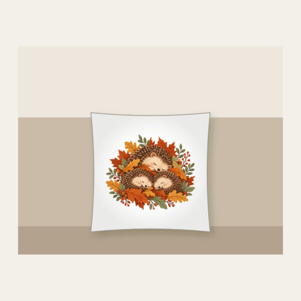 Product image Sleeping Hedgehogs in Autumn Leaves Pillow