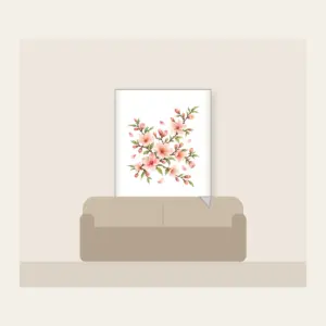 Peach Blossom Branches on Cream Fleece Blanket in white: Peach blossoms and slender branches in peach, rose and pale green rest on a glossy cream ground.