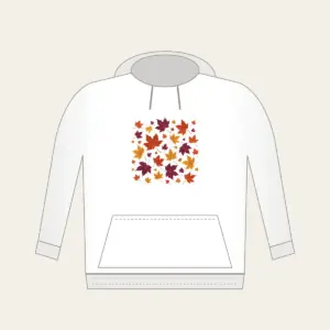 Falling Maple Leaves in Rust and Plum Hoodie in white: Maple leaves in rust, gold and plum drift across the artwork in an all-over scatter.