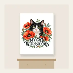 MY CAT WILD BLOOMS Canvas Print in white