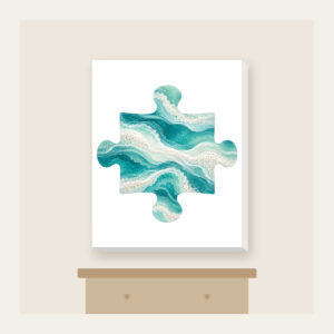 Sea-Glass Teal Abstract Waves Canvas Print in white: Abstract waves in sea-glass teal, aqua and frosted white with a fine sand speckle.
