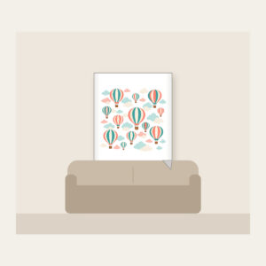 Striped Hot Air Balloons in the Clouds Fleece Blanket in white: Striped hot air balloons drift through clouds in coral, teal and cream.