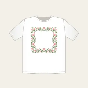 Sage Vine and Tulip Border T-Shirt in white: A border of curling sage vines and blush tulips around an empty center.