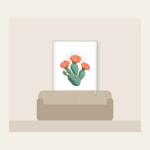 Prickly Pear with Three Coral Blossoms Fleece Blanket in white: A prickly pear cactus with three coral blossoms and fine sun rays in weathered turquoise and coral.