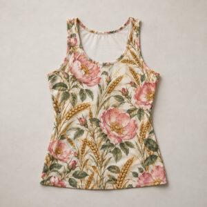 Women's Prairie Rose All-Over Tank with all-over prairie roses and wheat stalks in rose, gold and sage